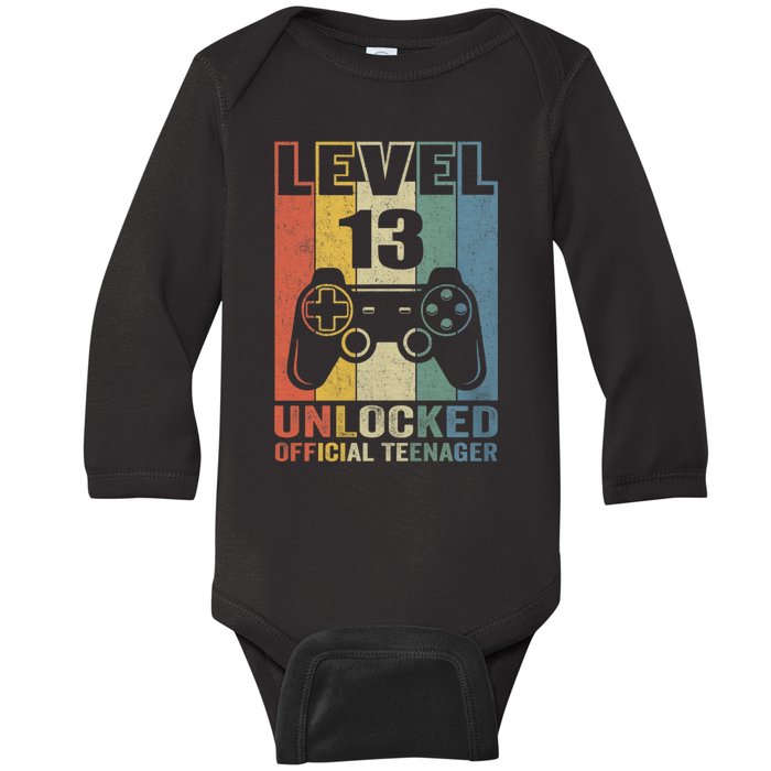 Vintage Level Teenager 13 Unlocked Birthday Gifts 13 Yr Old Baby Long Sleeve Bodysuit