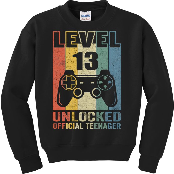 Vintage Level Teenager 13 Unlocked Birthday Gifts 13 Yr Old Kids Sweatshirt