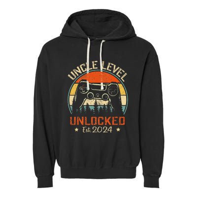 Vintage Leveled Up To Uncle Uncle Level Unlocked Est. 2024 Garment-Dyed Fleece Hoodie