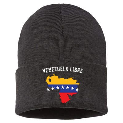 Venezuela Libre Venezuela Map 7 Stars Flag Family Souvenir Sustainable Knit Beanie