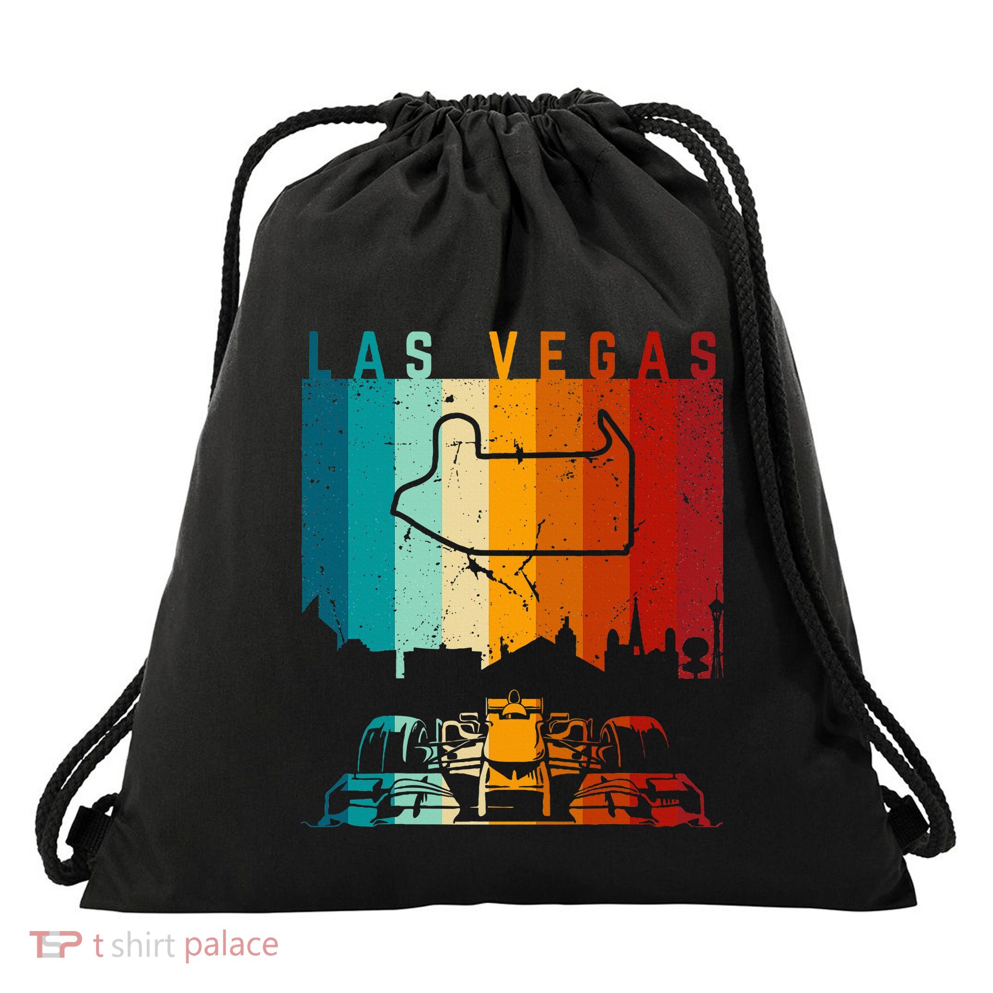 Vintage Las Vegas Formula Racing Track Circuit Fan Drawstring Bag