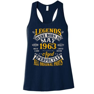 Vintage Legends Were Born In May 1963 Birthday Women's Racerback Tank