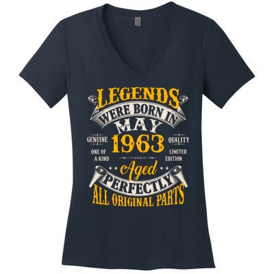 Vintage Legends Were Born In May 1963 Birthday Women's V-Neck T-Shirt