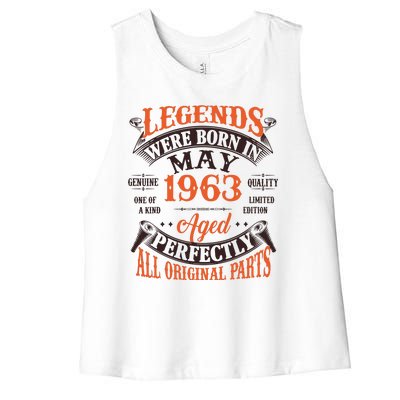 Vintage Legends Were Born In May 1963 Birthday Women's Racerback Cropped Tank