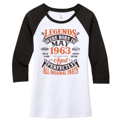 Vintage Legends Were Born In May 1963 Birthday Women's Tri-Blend 3/4-Sleeve Raglan Shirt