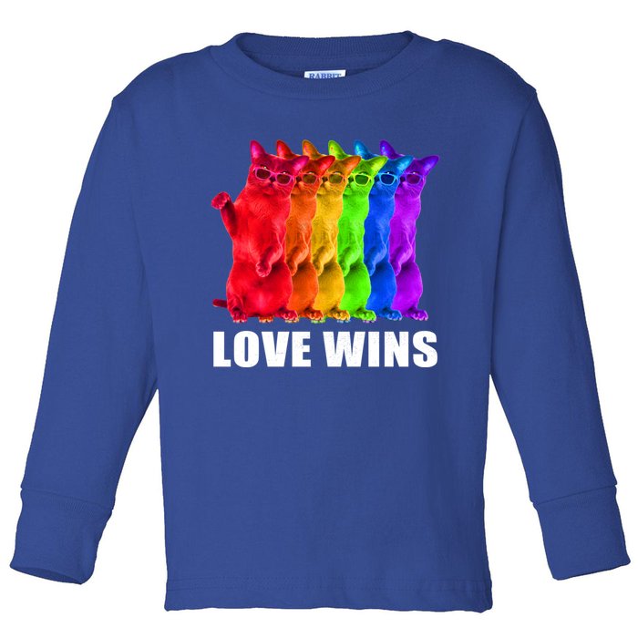 Vintage Love Win Rainbow Cat Lover Pride Lesbian Gay Lgbtq Gift Toddler Long Sleeve Shirt