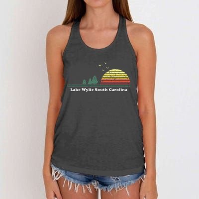 Vintage Lake Wylie South Carolina Sunset Souvenir Women's Knotted Racerback Tank