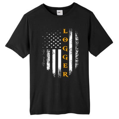 Vintage Logger With American Flag Logging/Carpenter Gift Tall Fusion ChromaSoft Performance T-Shirt