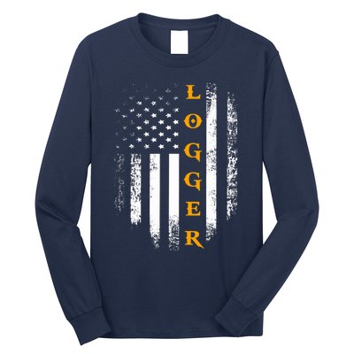 Vintage Logger With American Flag Logging/Carpenter Gift Long Sleeve Shirt