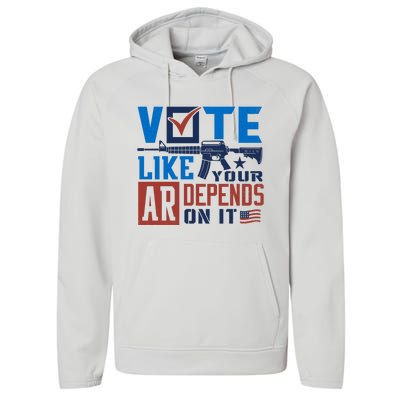 Vote Like Your Ar Depends On It Us Ar Rifle Gun Performance Fleece Hoodie