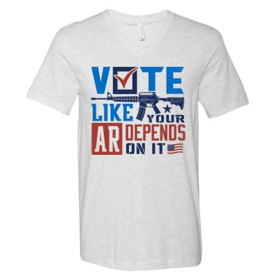 Vote Like Your Ar Depends On It Us Ar Rifle Gun V-Neck T-Shirt