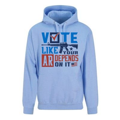 Vote Like Your Ar Depends On It Us Ar Rifle Gun Unisex Surf Hoodie