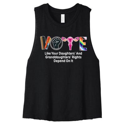 Vote Like Your Daughters And Granddaughters Rights Depend Women's Racerback Cropped Tank