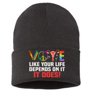 Vote Like Your Life Depends On It Feminist Gift Sustainable Knit Beanie