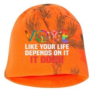 Vote Like Your Life Depends On It Feminist Gift Kati - Camo Knit Beanie