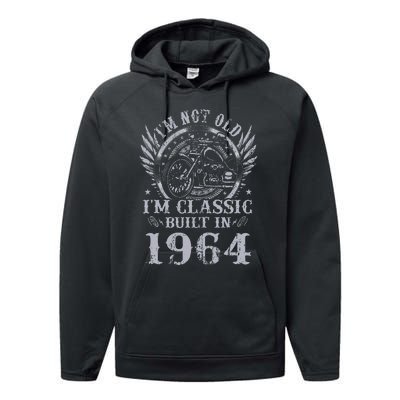 Vintage Motorcycle 1964 Birthday 60th Biker 60 Years Old Performance Fleece Hoodie