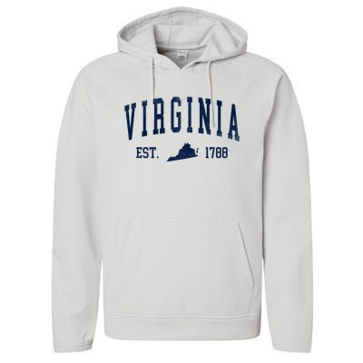 Virginia Map 1788 Vintage Souvenirs Virginia Performance Fleece Hoodie