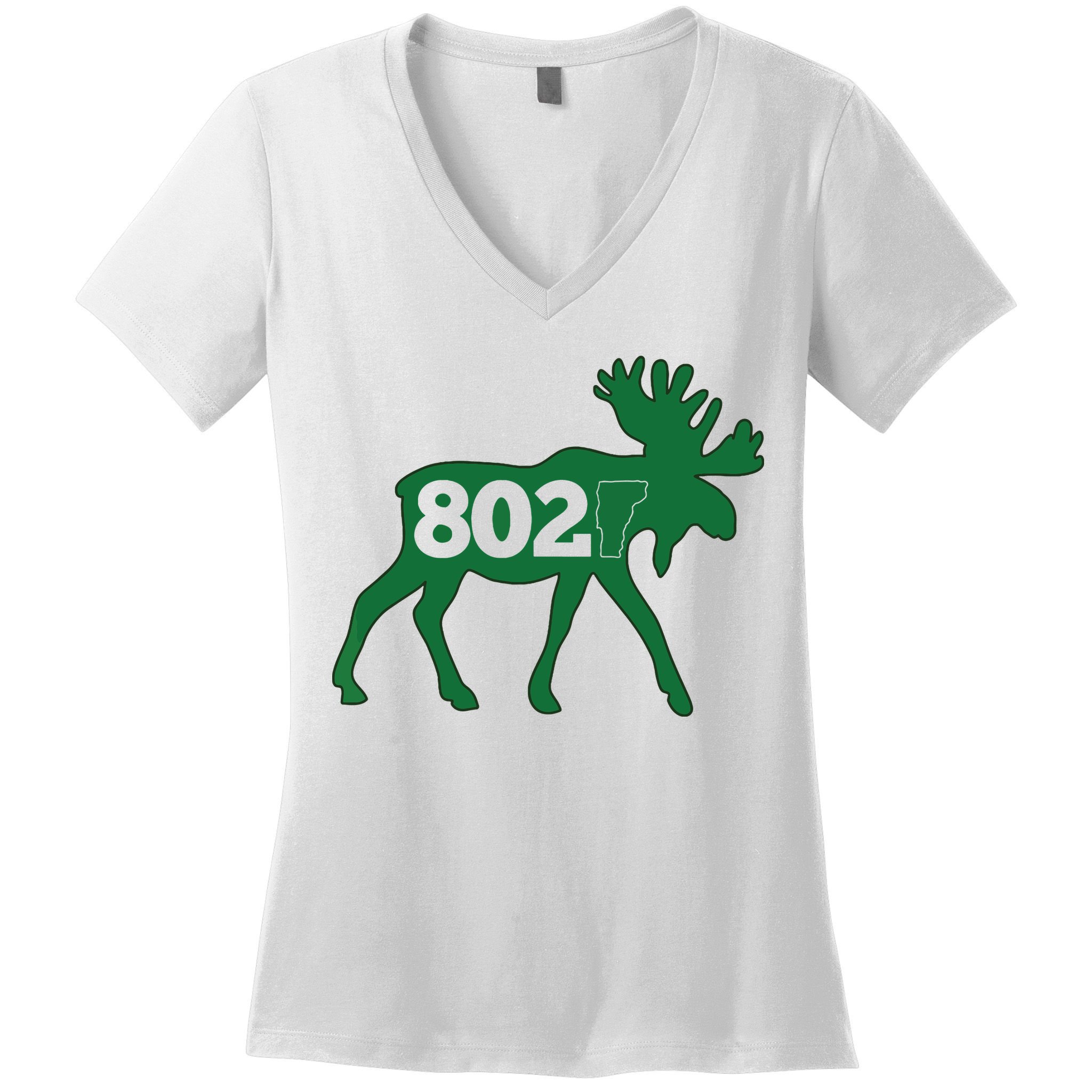 Vermont Moose 802 Vermont Green Mountain State Women's V-Neck T-Shirt
