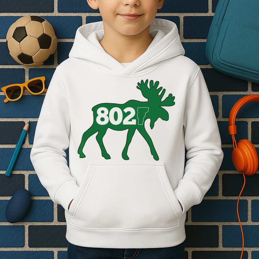 Vermont Moose 802 Vermont Green Mountain State Kids Hoodie