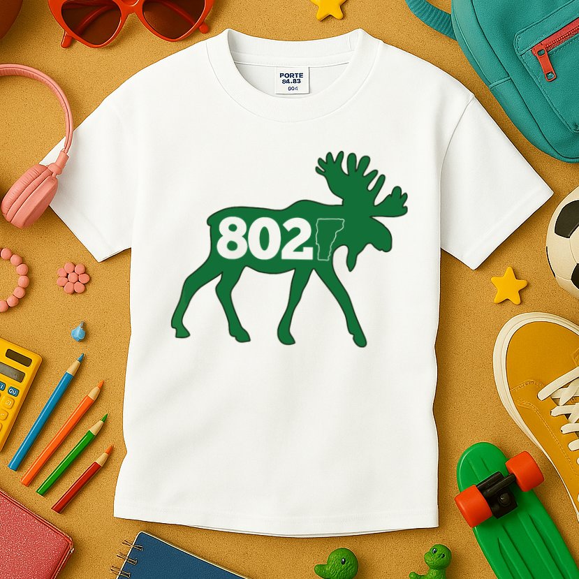 Vermont Moose 802 Vermont Green Mountain State Kids T-Shirt