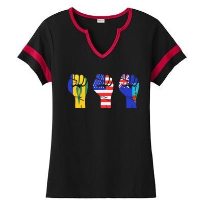 Vincy Montserrat American Flag Fist Design Ladies Halftime Notch Neck Tee