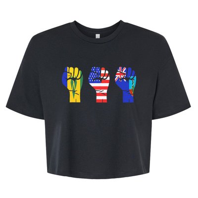 Vincy Montserrat American Flag Fist Design Bella+Canvas Jersey Crop Tee