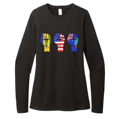 Vincy Montserrat American Flag Fist Design Womens CVC Long Sleeve Shirt