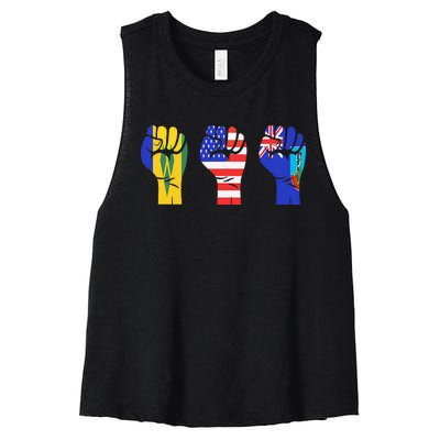 Vincy Montserrat American Flag Fist Design Women's Racerback Cropped Tank