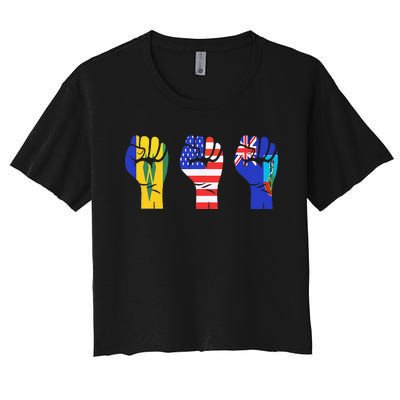 Vincy Montserrat American Flag Fist Design Women's Crop Top Tee