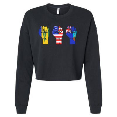 Vincy Montserrat American Flag Fist Design Cropped Pullover Crew