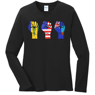 Vincy Montserrat American Flag Fist Design Ladies Long Sleeve Shirt