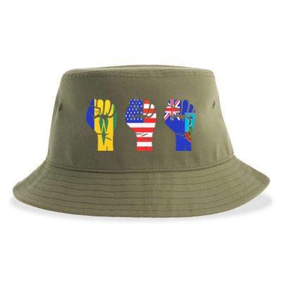 Vincy Montserrat American Flag Fist Design Sustainable Bucket Hat