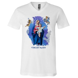 Virgin Mary Angel Religious Gift Art V-Neck T-Shirt