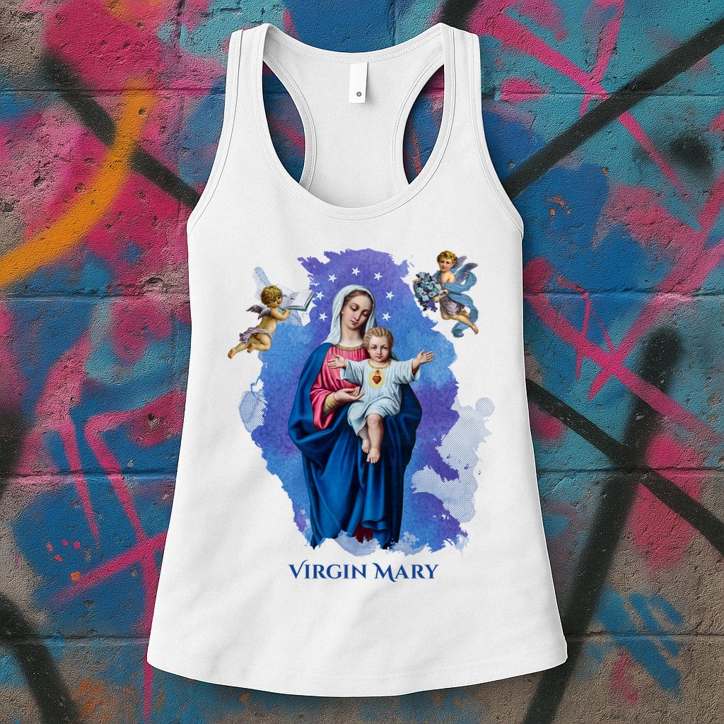 Virgin Mary Angel Religious Gift Art Womens Tank Top