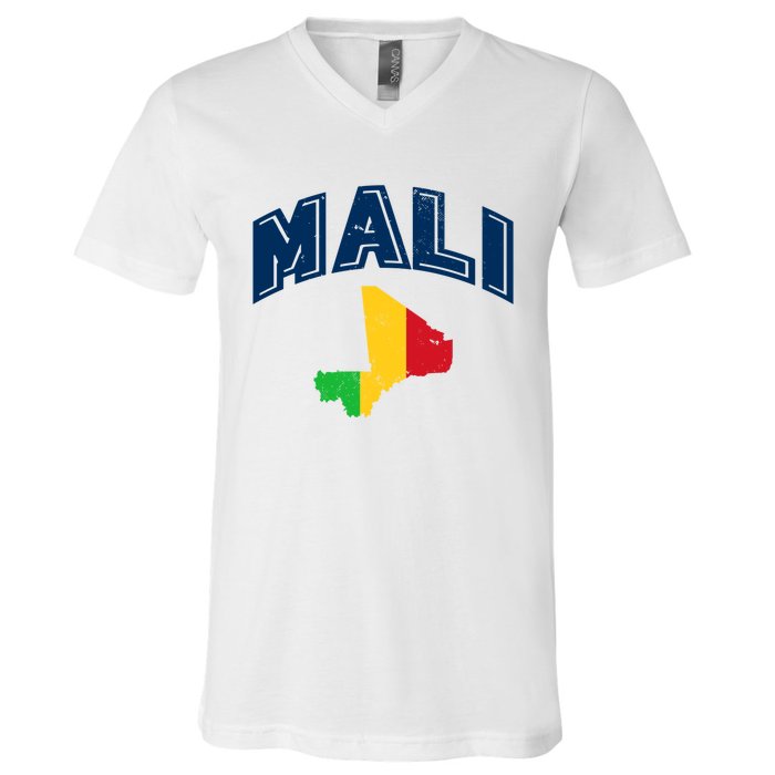 Vintage Mali Athletic Map And Flag V-Neck T-Shirt