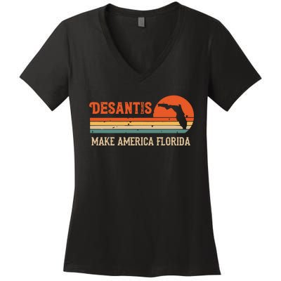 Vintage Make America Florida DeSantis 2024 Election Women's V-Neck T-Shirt