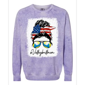 Volleyball Mom American Flag Messy Bun Volleyball Mom Gift Colorblast Crewneck Sweatshirt