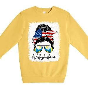 Volleyball Mom American Flag Messy Bun Volleyball Mom Gift Premium Crewneck Sweatshirt