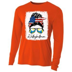 Volleyball Mom American Flag Messy Bun Volleyball Mom Gift Cooling Performance Long Sleeve Crew