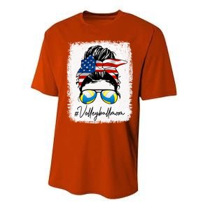 Volleyball Mom American Flag Messy Bun Volleyball Mom Gift Performance Sprint T-Shirt