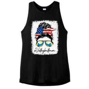 Volleyball Mom American Flag Messy Bun Volleyball Mom Gift Ladies PosiCharge Tri-Blend Wicking Tank