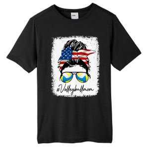 Volleyball Mom American Flag Messy Bun Volleyball Mom Gift Tall Fusion ChromaSoft Performance T-Shirt