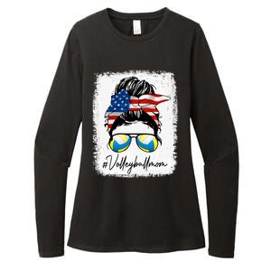 Volleyball Mom American Flag Messy Bun Volleyball Mom Gift Womens CVC Long Sleeve Shirt