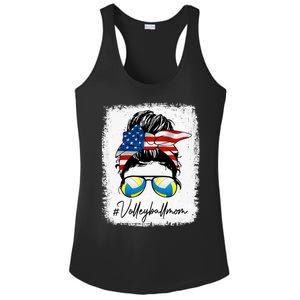 Volleyball Mom American Flag Messy Bun Volleyball Mom Gift Ladies PosiCharge Competitor Racerback Tank