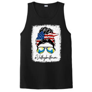 Volleyball Mom American Flag Messy Bun Volleyball Mom Gift PosiCharge Competitor Tank