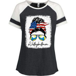 Volleyball Mom American Flag Messy Bun Volleyball Mom Gift Enza Ladies Jersey Colorblock Tee