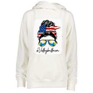 Volleyball Mom American Flag Messy Bun Volleyball Mom Gift Womens Funnel Neck Pullover Hood