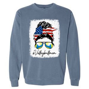 Volleyball Mom American Flag Messy Bun Volleyball Mom Gift Garment-Dyed Sweatshirt