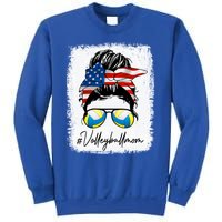 Volleyball Mom American Flag Messy Bun Volleyball Mom Gift Sweatshirt