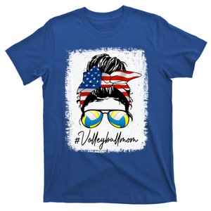 Volleyball Mom American Flag Messy Bun Volleyball Mom Gift T-Shirt